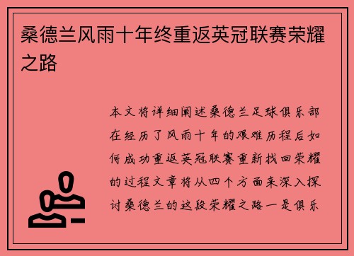 桑德兰风雨十年终重返英冠联赛荣耀之路